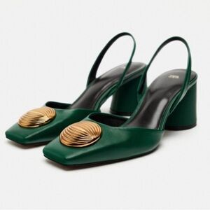 Zara green slingback heels